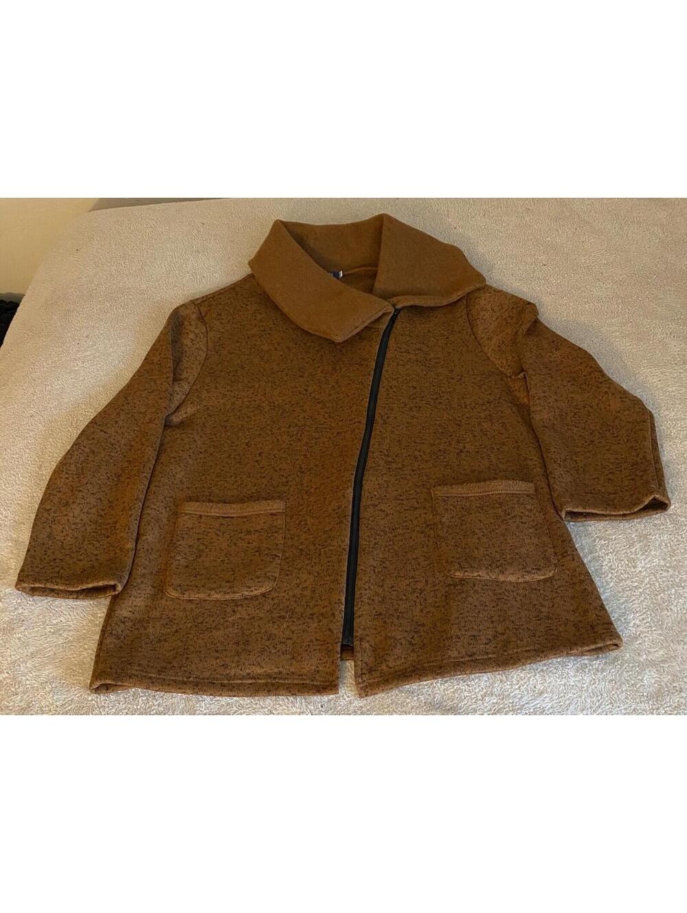 Fee Et Rit Brown Asymmetrical Collar Zip Jacket Shacket Women's 16 Soft Fleece